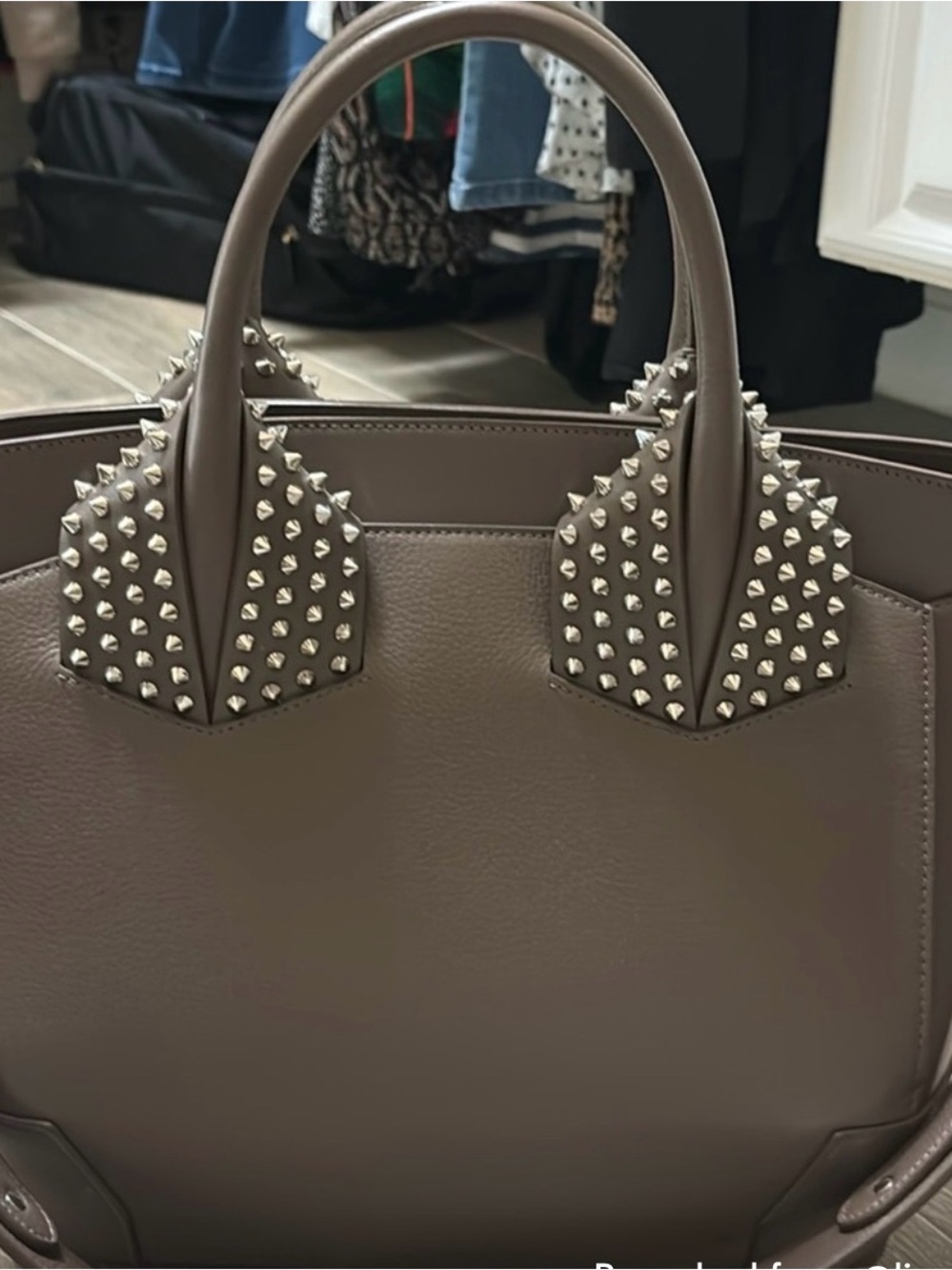 Christian Louboutin Taupe Leather Studded Tote